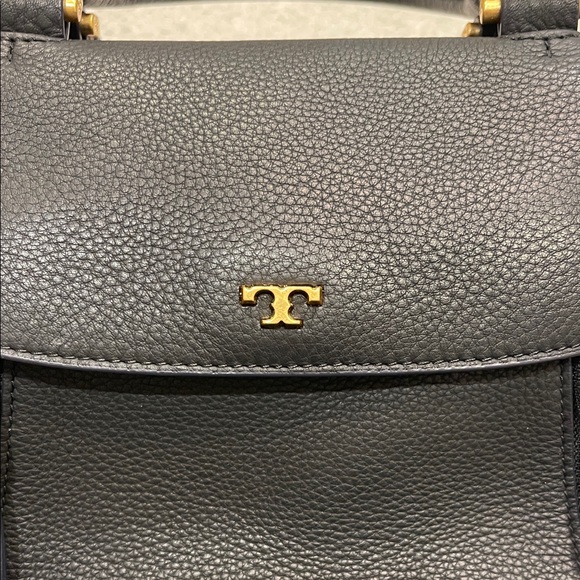 Tory Burch Black Leather & Blue Suede Half Moon Satchel - Picture 4 of 8
